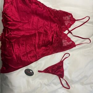 Red Lace Satin Lingerie G string